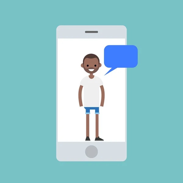 Conceito móvel. Jovem negro conversando no sc do telefone inteligente — Vetor de Stock