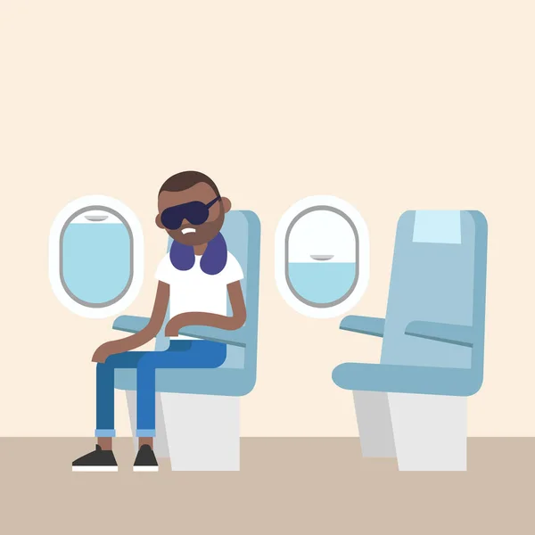 Hombre negro barbudo de moda durmiendo en el plano / editable plana v — Vector de stock