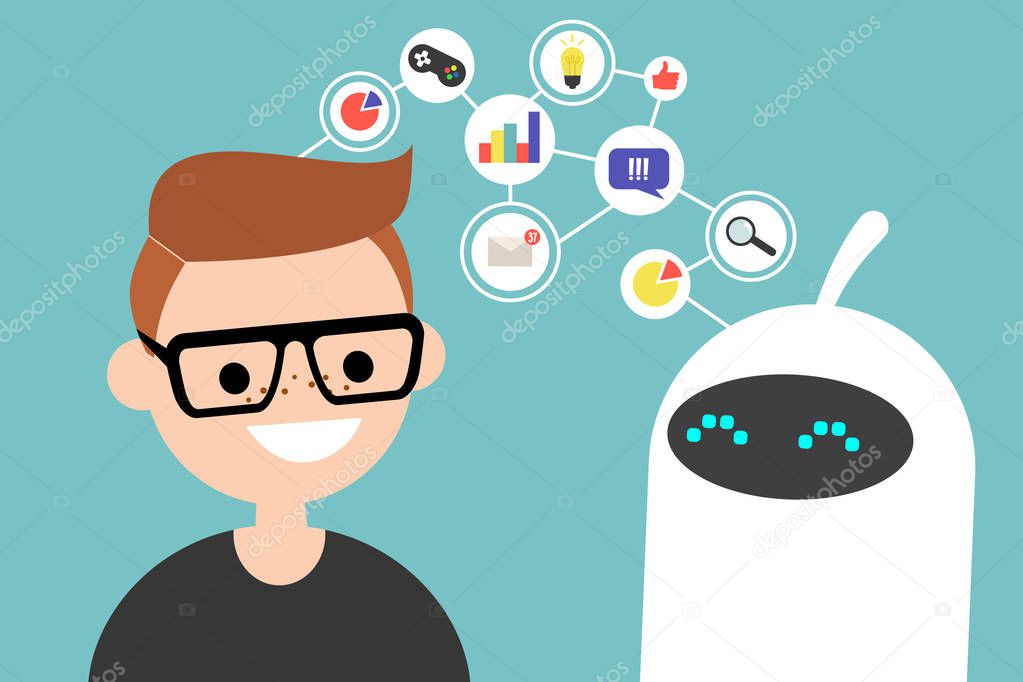 Data transfer conceptual illustration. Human and robot communica