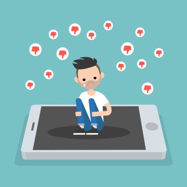 Mobile'nın ekran üzerinde oturan üzgün ağlayan sakallı adam