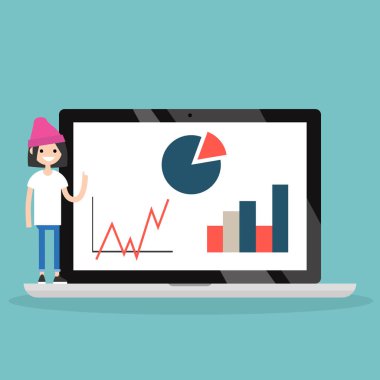 Online Eğitim. Genç kız çalışmanın sonuçları sunma