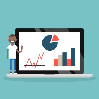 Online Eğitim. Çalışmanın sonuçları sunma genç siyah adam