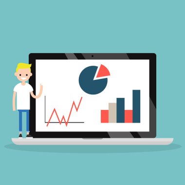 Online Eğitim. Genç sarışın çocuk çalışmanın sonuçları sunma