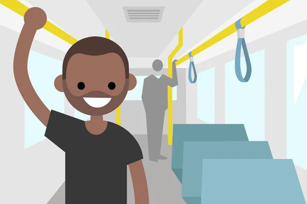 Młody czarny pasażera Jazda autobusem — Wektor stockowy