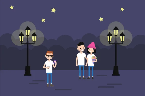 People walking in the park during the night — Stock Vector