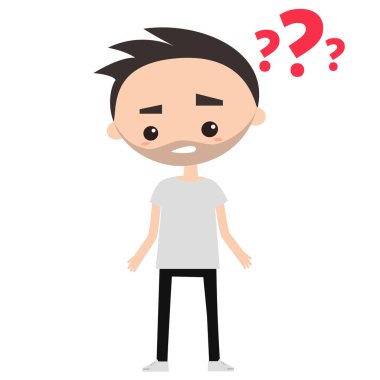 Sakallı adam onun sorun / düz düzenlenebilir vecto çözmeye çalışıyor