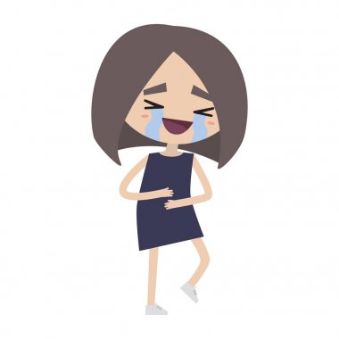 Sevimli kız gözyaşlarına yüksek sesle gülerek / düzenlenebilir vektör illustra