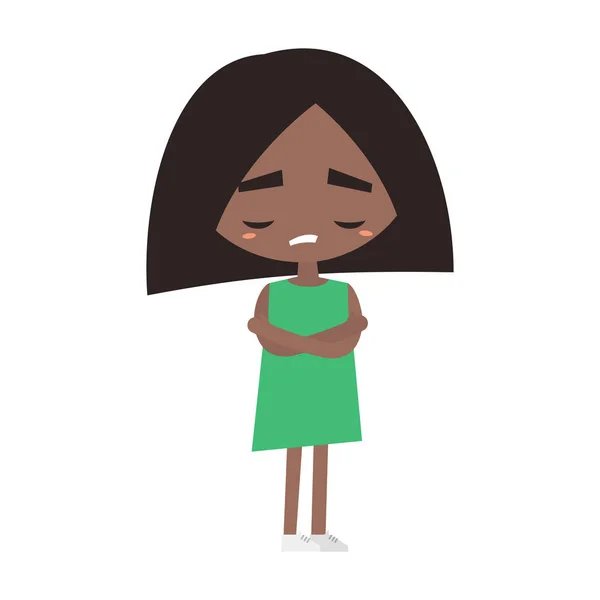 Smutný urazil černá dívka kreslené ilustrace, vektorový plochý obraz — Stockový vektor