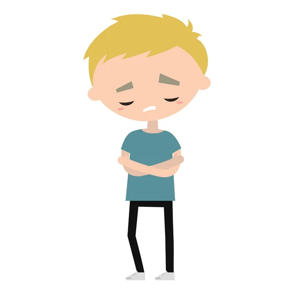 Sad offended blond boy cartoon illustration, Vector flat editabl — Stock Vector