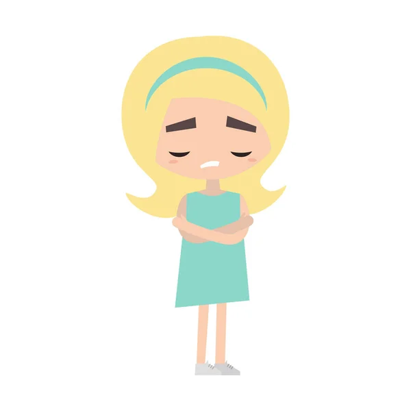悲しい気分を害した金髪少女漫画イラスト、ベクトルのフラットなイメージ — ストックベクタ