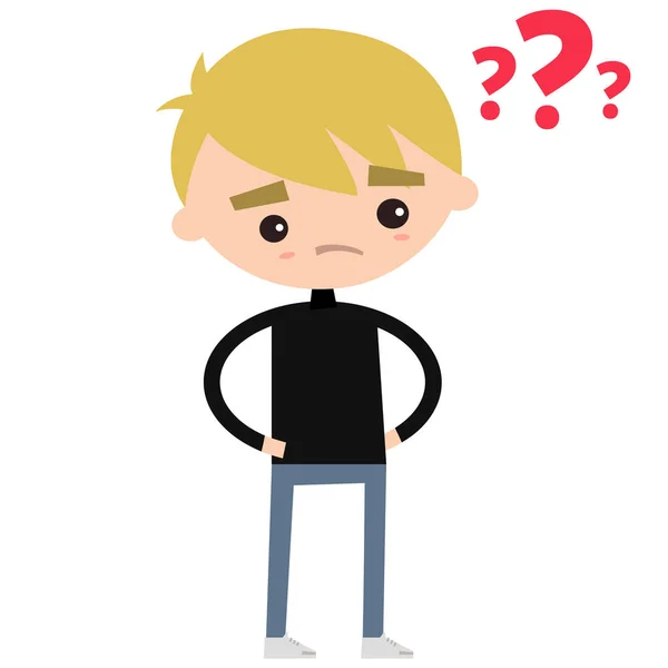 Concerned boy wearing black turtleneck / / Editable flat vector i — стоковый вектор