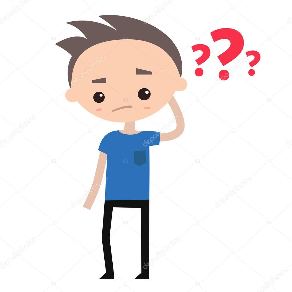 Teenager is trying to solve his problem / flat editable vector i