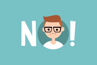 Uyarı işareti: genç nerd diyor No / küçük sanat tasarım öğesi