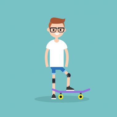 Diz kapaklarından giyen genç acemi patenci / düz düzenlenebilir vektör Il