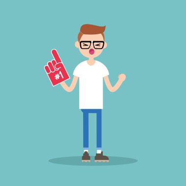 Genç genç nerd fan giyen köpük parmak / düz düzenlenebilir vecto