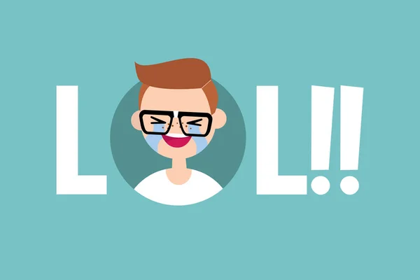 LOL concept illustrated sign: laughing out loud nerd / editab — стоковый вектор