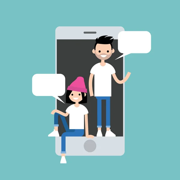 Mobile Messenger Konzept. Millennial Freunde plaudern im Inneren des — Stockvektor