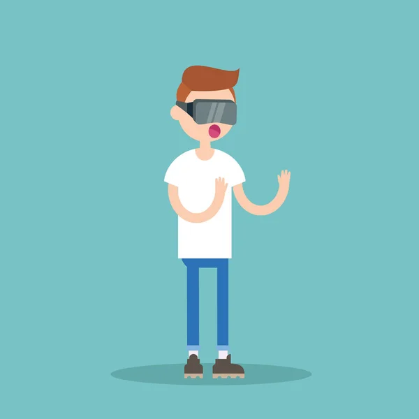 Joven nerd adolescente con gafas de realidad virtual / plana ed — Vector de stock