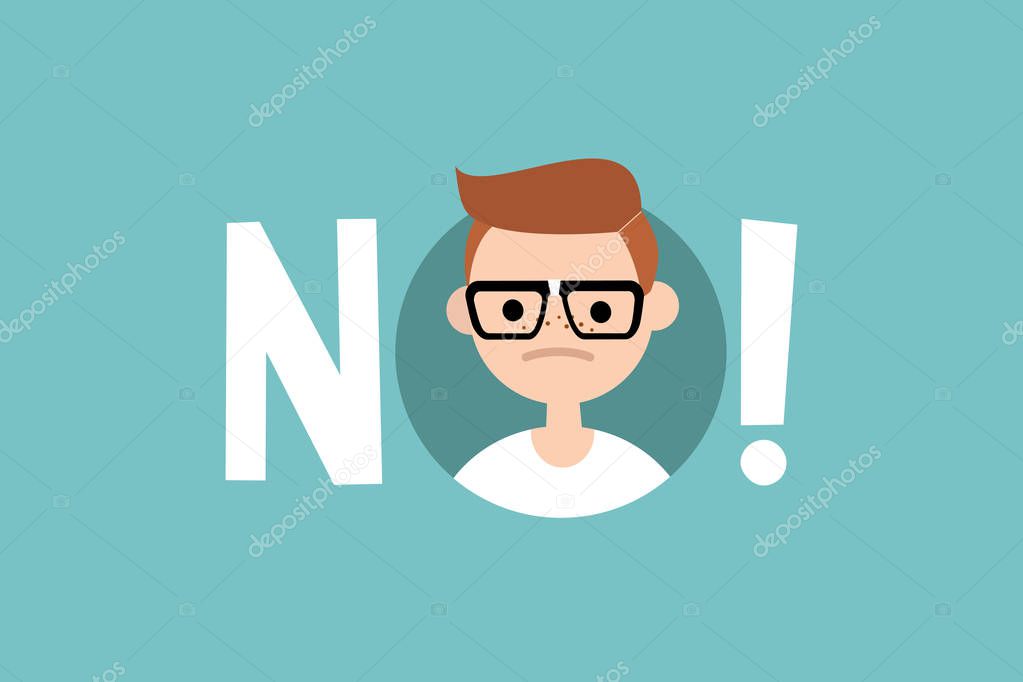 Warning sign: young nerd says No / Clip art design element