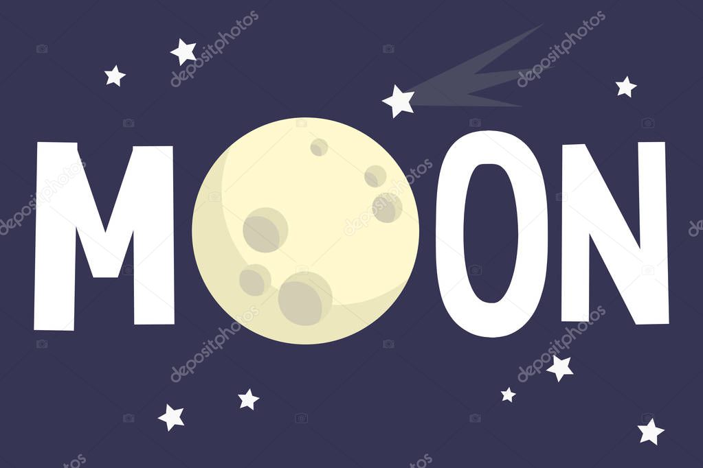 Moon illustrated sign. Full moon conceptual illustration / Flat vector editable sign