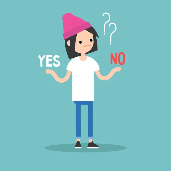 Difficult decision. Yes or no. Conceptual illustration. Young gi — Stock Vector