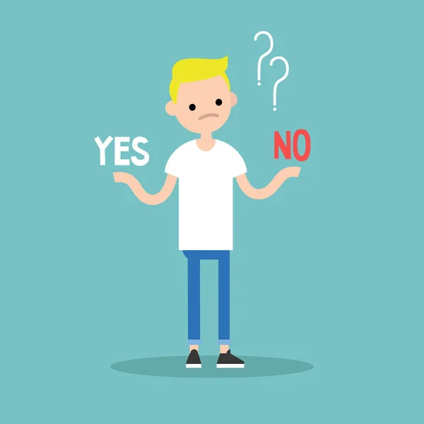 Difficult decision: Yes or no. Conceptual illustration. Young bl — Stock Vector