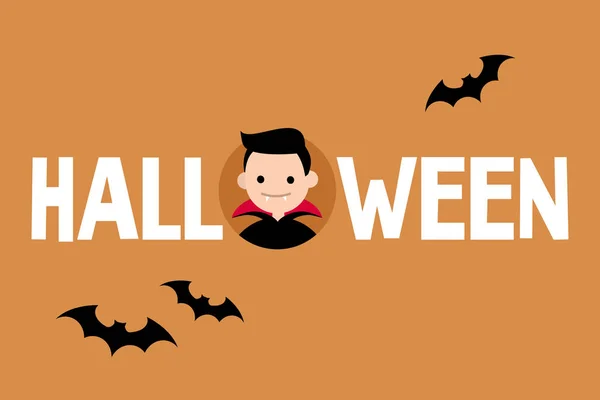 Conceptuele teken van Halloween. Dracula en zwarte silhouetten van vleermuizen — Stockvector