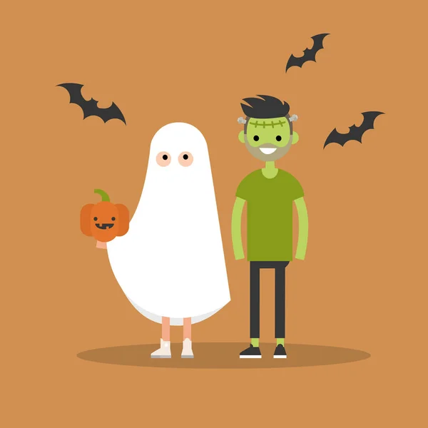 Halloween truco o trato conjunto: los personajes están usando halloween f — Vector de stock