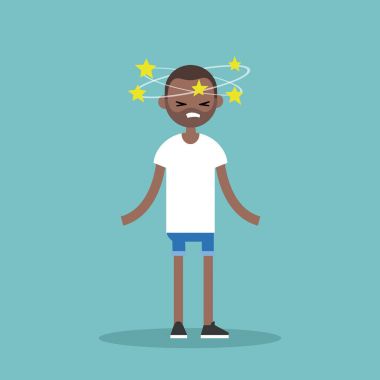 Baş dönmesi kavramsal çizimi. Genç siyah adamla sp yıldız