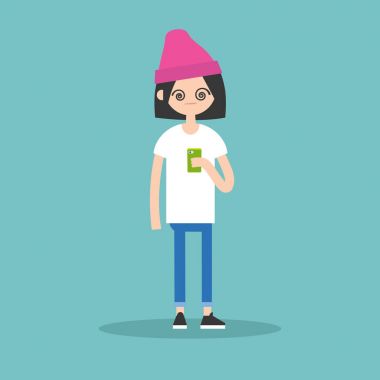 Kavramsal çizimi: genç kız onun smartphone tarafından hipnotize