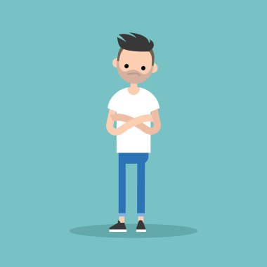 Genç şüpheci silah geçiş ve baş eğerek adam sakallı. düz