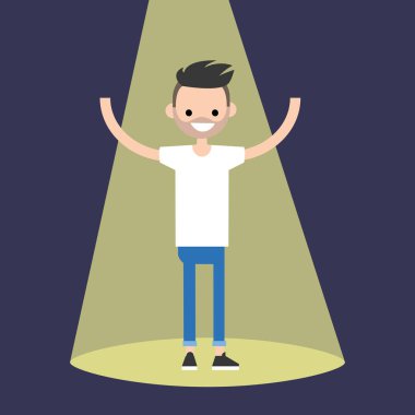 Sakallı genç başarılı ayakta spot man / ed düz