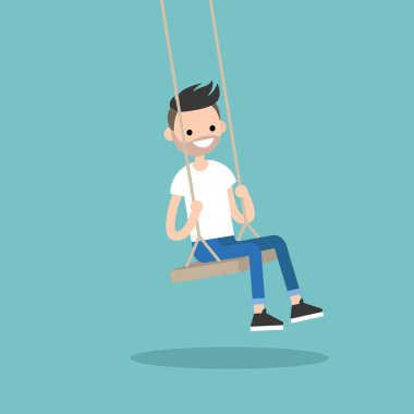 Genç sakallı swing / düzenlenebilir düz oturan adam Il vektör