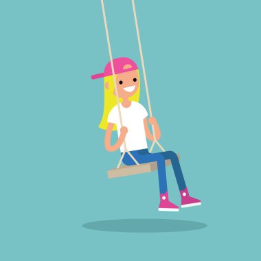 Swing / düzenlenebilir düz vektör hasta üzerinde oturan genç sarışın kız