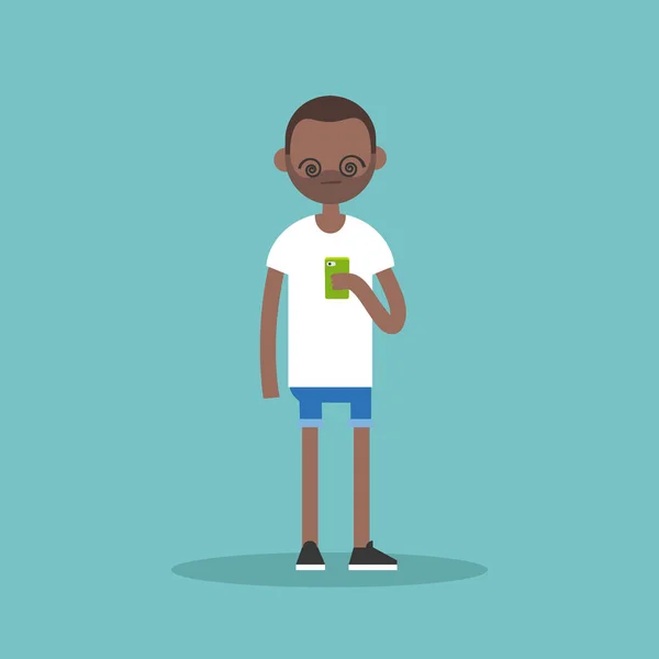 Ilustração conceitual: jovem negro hipnotizado por seu inteligente — Vetor de Stock