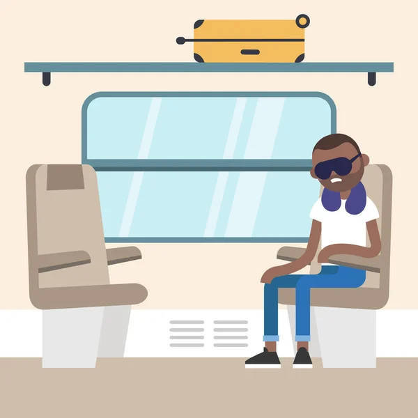 Młody czarny pasażera siedzącego w przedziale pociągu / editabl — Wektor stockowy