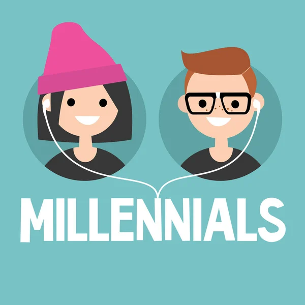 Millennials segno concettuale: giovane ragazzo e ragazza che condividono una coppia — Vettoriale Stock