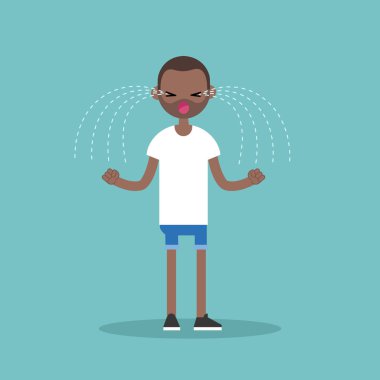 Genç yüksek sesle siyah adam yumruklarını kasılıyor ağlıyor / düzenlenebilir araba