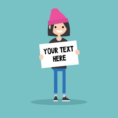 Metninizi buraya. Bir parça kağıt tutan genç esmer kız / e