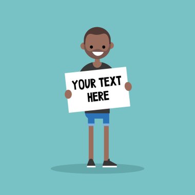 Metninizi buraya. Genç siyah bir parça kağıt tutan adam / edita