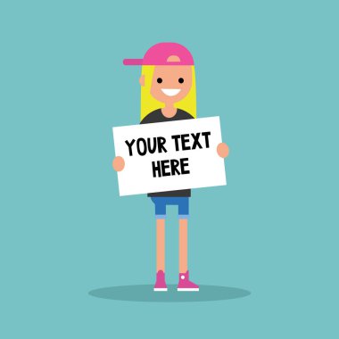 Metninizi buraya. Bir parça kağıt tutan genç sarışın kız / Düzenle