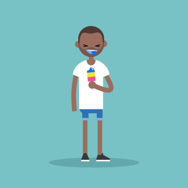 Renkli mavi dilini gösteren gülen siyah adam / düz editab