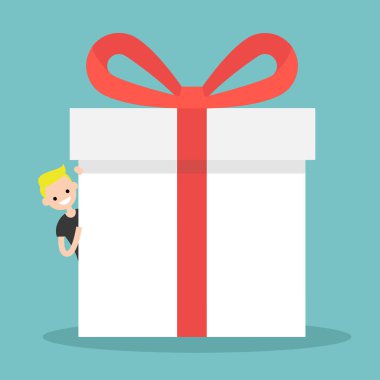 Sarışın çocuk arkasından dev bir gözetleme kutusu hediye / alanı kopyalayın. EDI