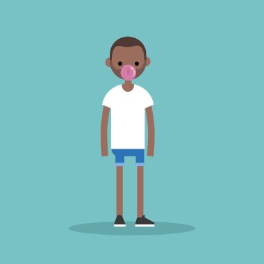 Genç siyah sakız şişirme adam / düzenlenebilir düz illust vektör