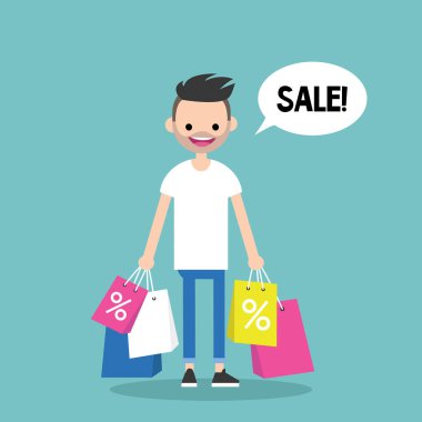 Satılık kavramsal çizimi. Genç trendy s tutan adam sakallı