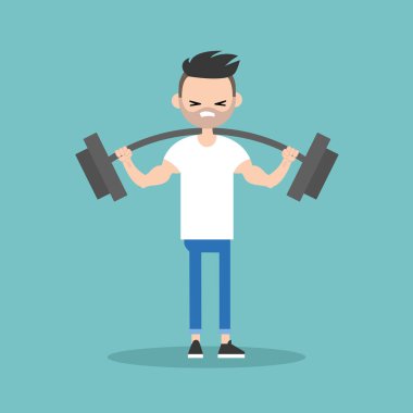 Genç adam bir ağır siklet halter kaldırma sakallı. Halterci h