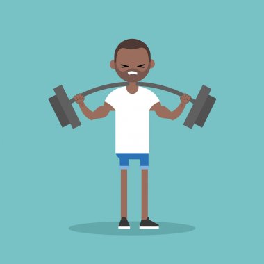 Genç siyah adam bir ağır siklet halter kaldırma. Halterci hol