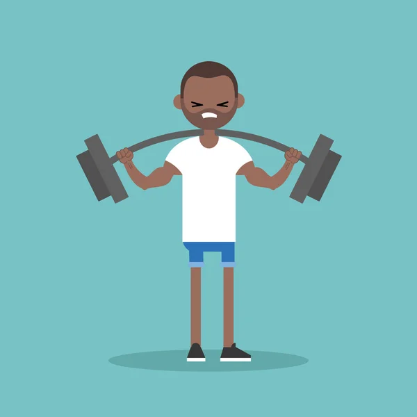 Junger schwarzer Mann beim Heben einer schweren Langhantel. Gewichtheber — Stockvektor