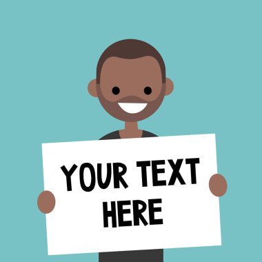 Metninizi buraya. Genç siyah bir parça kağıt tutan adam / edita