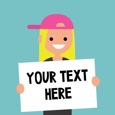 Metninizi buraya. Bir parça kağıt tutan genç sarışın kız / Düzenle